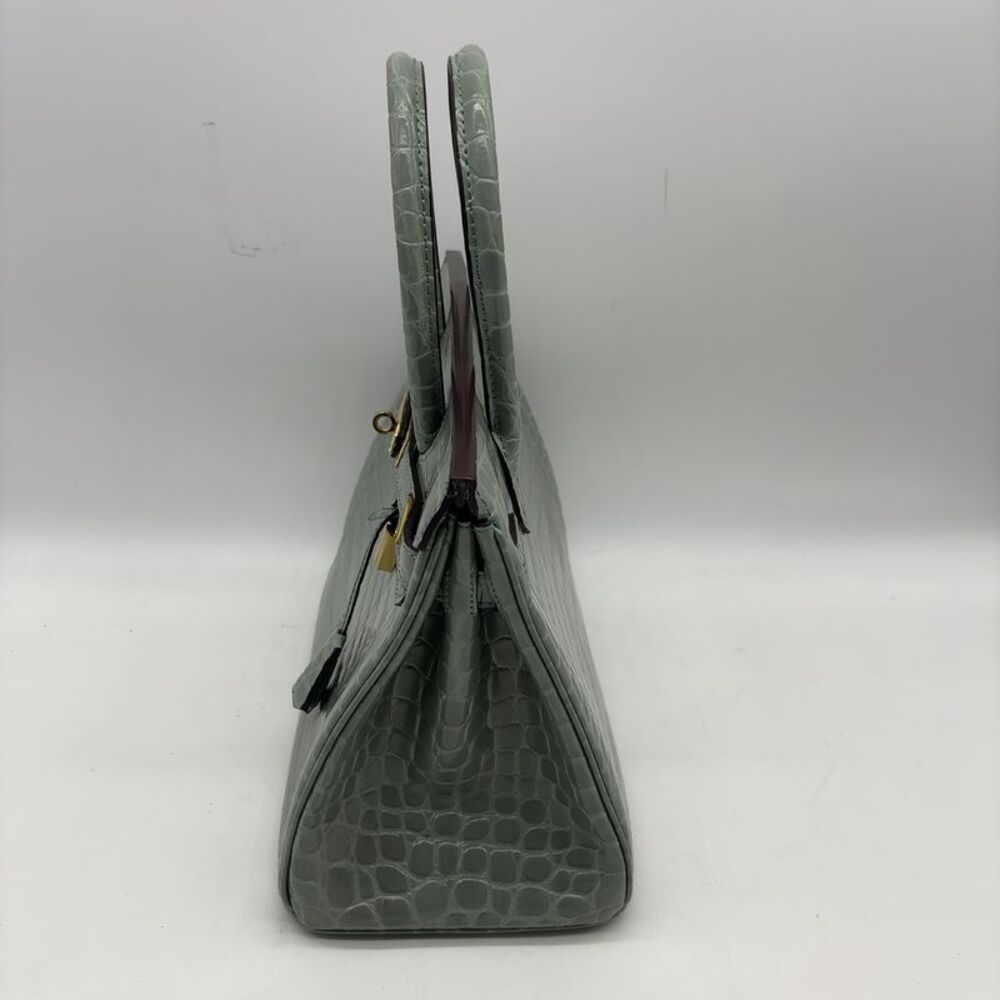 Custom 30cm Dusty Sea Foam Blue Grey Crocodile Leather ghw Top Handle Birkin Bag - Picture 3 of 8